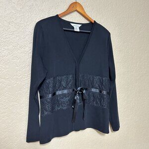 Misook Womens Lace Tie Front Classic Jacket Black Size Medium